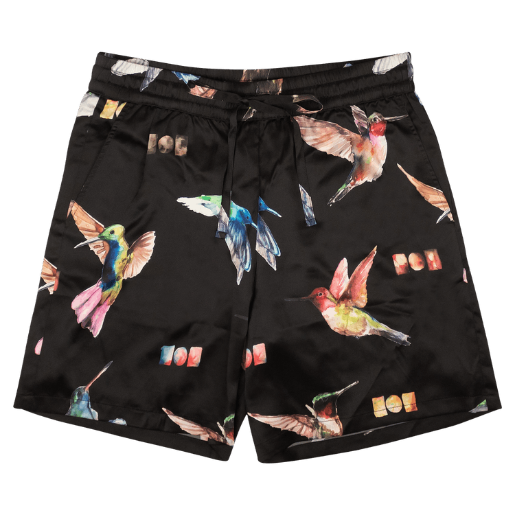 Nahmias Hummingbird Print Throughout Silk Shorts "Black"