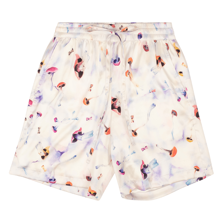 Nahmias Pychedelic Mushroom Print Silk Shorts "White"