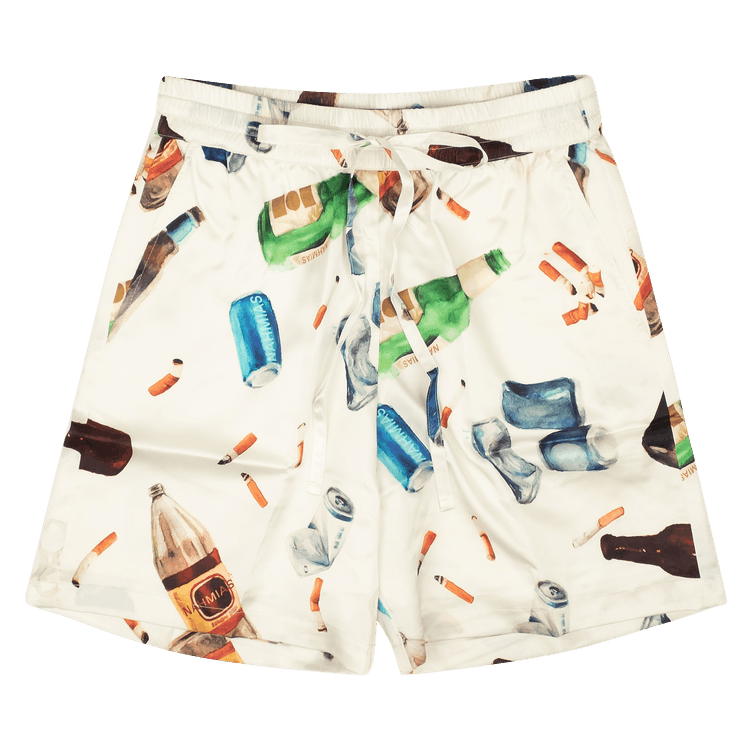 Nahmias Bleacher Litter Design Silk Shorts "White"