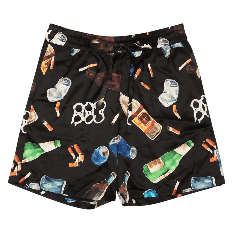 Nahmias Bleacher Litter Print Throughout Silk Shorts "Black"
