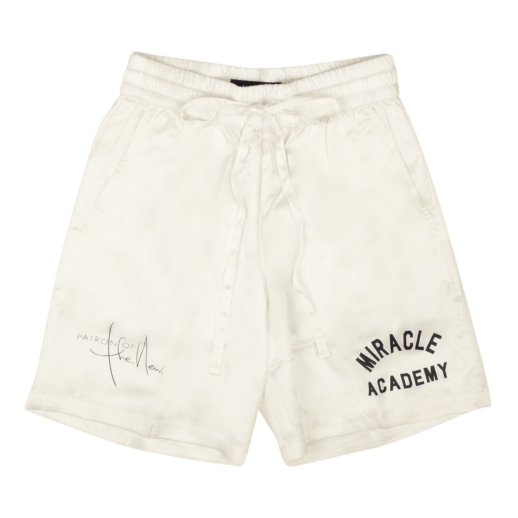 Nahmias Miracle Academy Graphic Print Silk Shorts "White"
