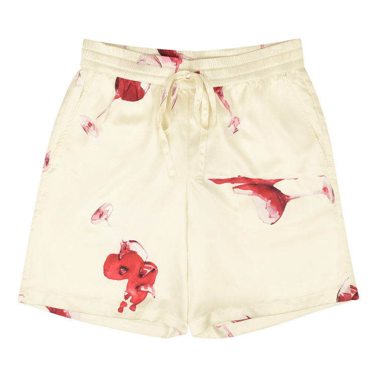 Nahmias Wine Glass Spill Design Silk Shorts "Cream"