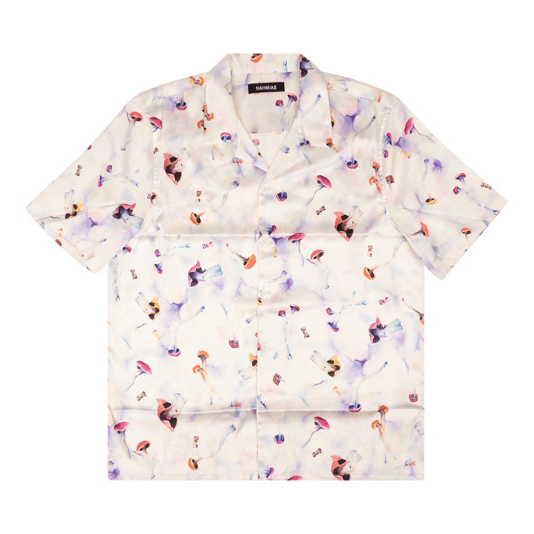 Nahmias Silk Pychedelic Mushroom Button Down Shirt "White"