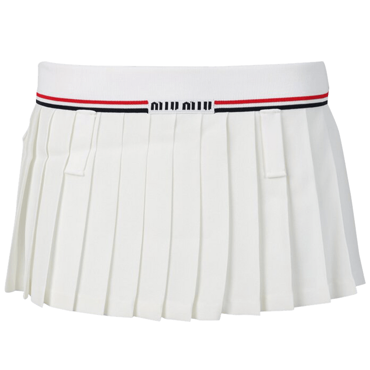Miu Miu Logo Intarsia Pleated Mini Skirt "White"
