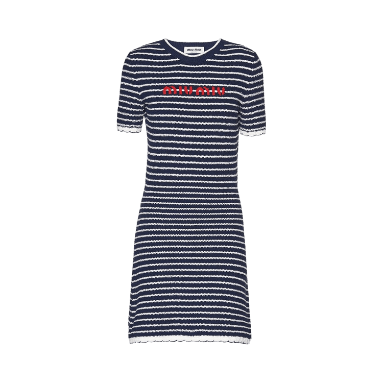 Miu Miu Crewneck Mini Dress "Blue/White"