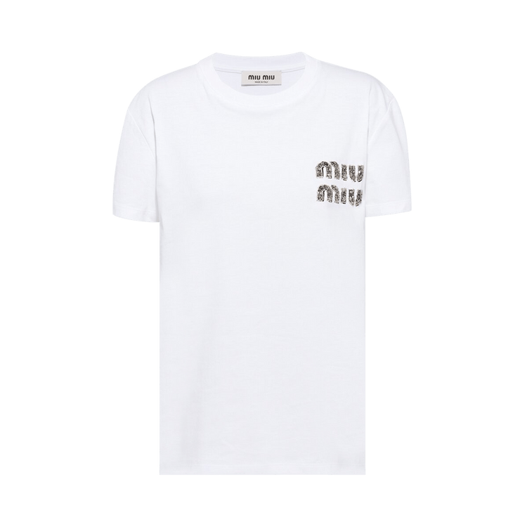 Miu Miu Embroidered T-Shirt "White/Crystal"