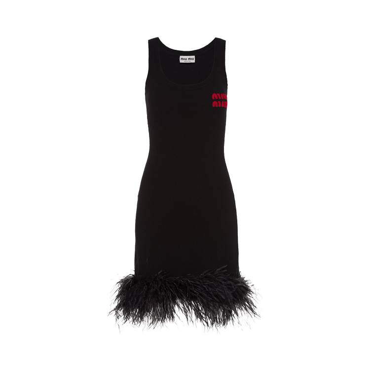 Miu Miu Cashmere Dress With Feathers "Black"