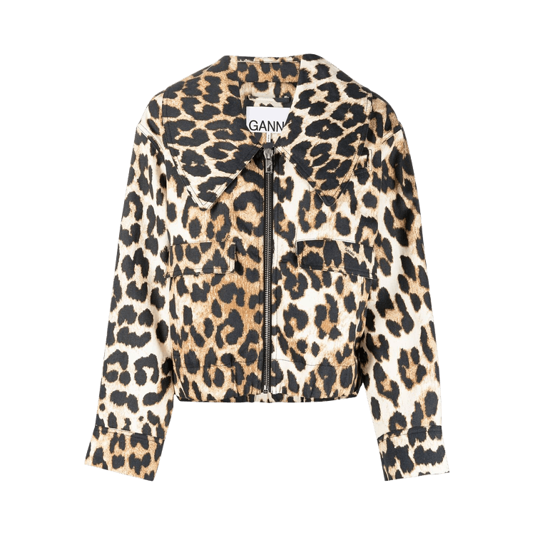 GANNI Leopard Print Zipped Jacket "Beige Leopard"