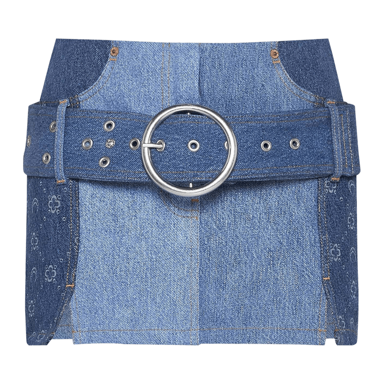 Marine Serre Regenerated Denim Belted Mini Skirt "Dark Blue"