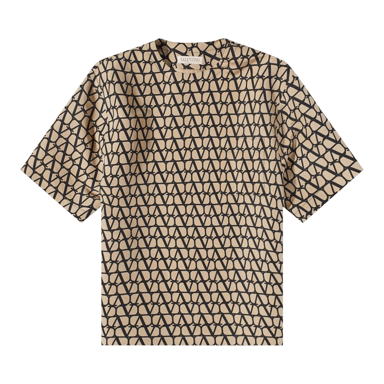 Valentino Silk Faille Crewneck T-Shirt "Beige/Black"