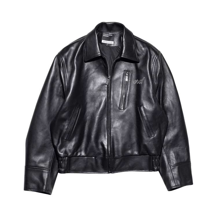Enfants Riches Déprimés Embroidered Leather Zip Jacket "Black"