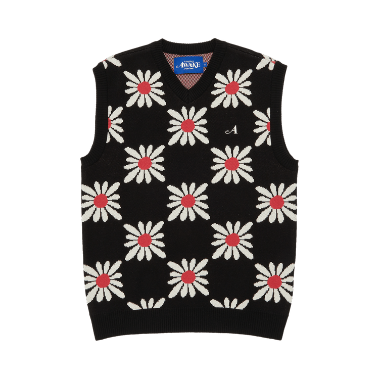 Awake NY Checkered Floral Sweater Vest "Black Floral"