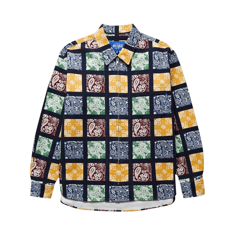 Awake NY Paisley Printed Corduroy Zip Up Shirt "Black/Multicolor"