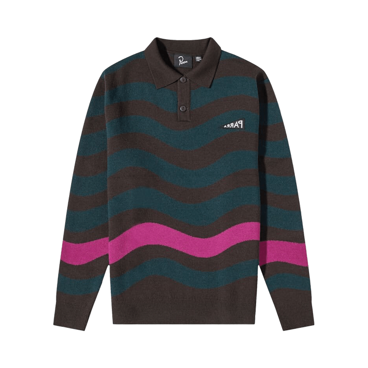 Parra One Weird Wave Knitted Polo Shirt "Pine Green"