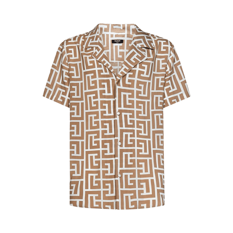 Balmain Monogram Print Flowing Shirt "Ivory/Brown"
