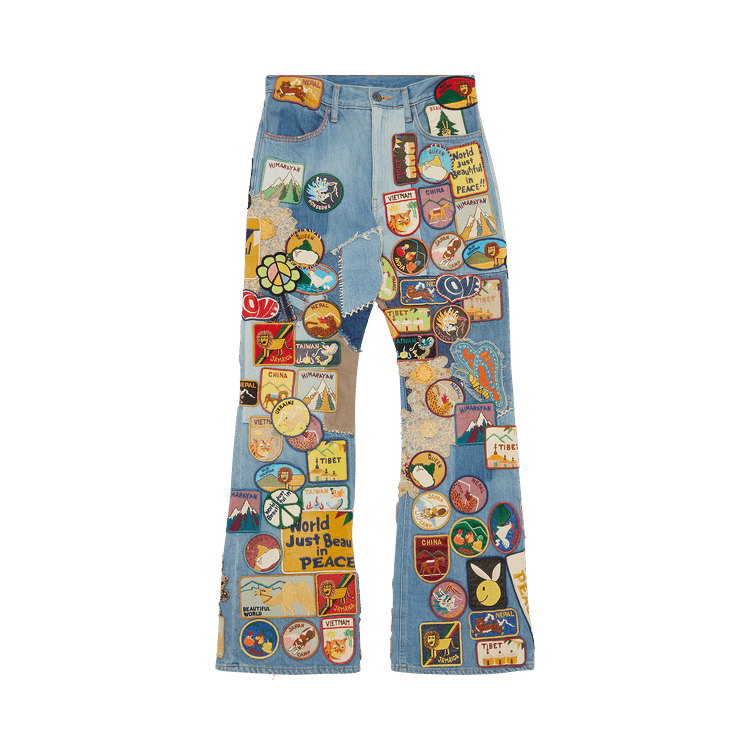 Kapital Beautiful World 12.05oz Denim 5P Rat Flare Pants "Blue"