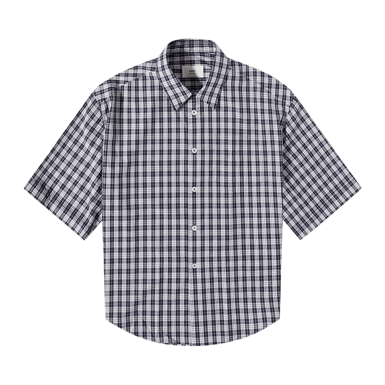 Ami Check Short-Sleeve Shirt "Nautic Blue/Natural White"