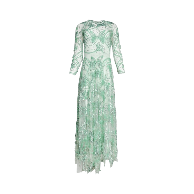 Valentino Long-Sleeve Embellished Gown "Green"