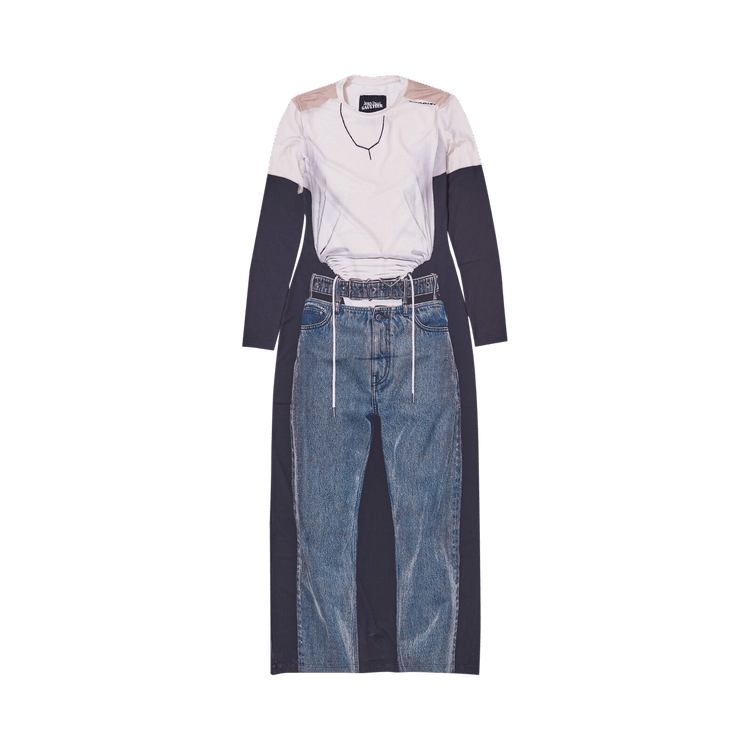 Y/Project Trompe L'Oeil Y Belt Denim Maxi Dress 'Black/Navy/White'