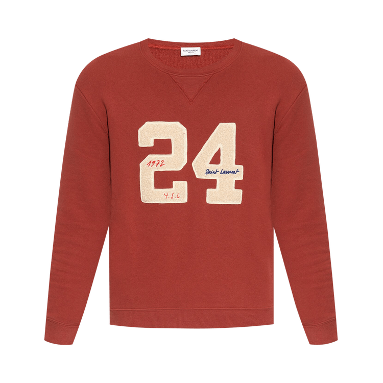 Saint Laurent Logo Embroidered Crewneck Sweatshirt "Red/Beige"