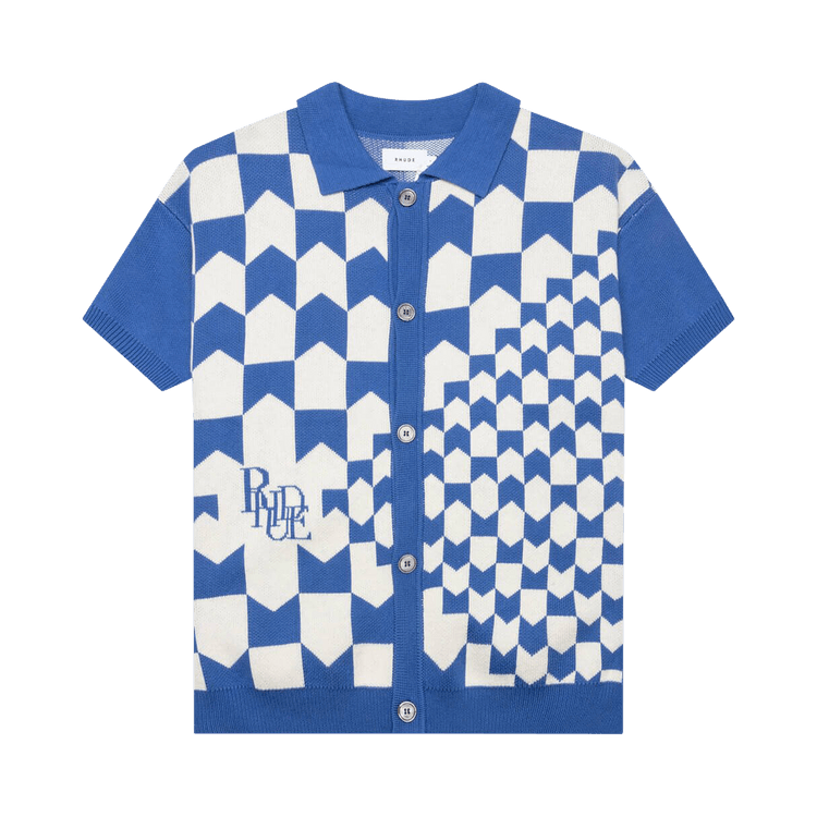 Rhude Rhacing Checkered Knit Polo "Ivory/Blue"