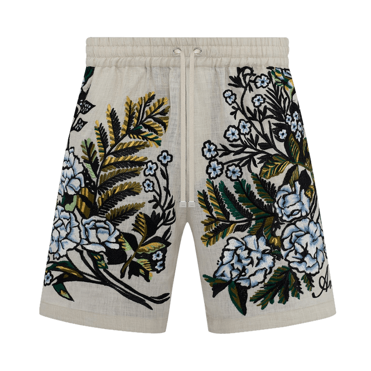 Amiri Embroidered Floral Shorts "Alabaster"