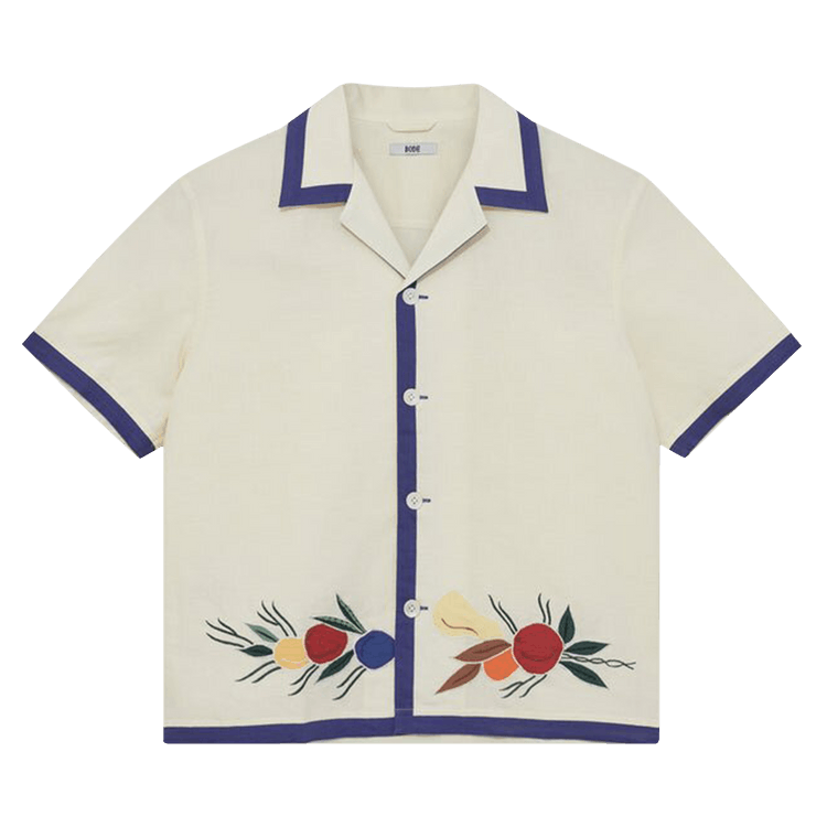 Bode Appliqué Fruit Bunch Short-Sleeve Shirt "Ivory"
