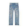 PURPLE BRAND Straight Leg Jeans "Light Indigo/Heavy Repair Paint"