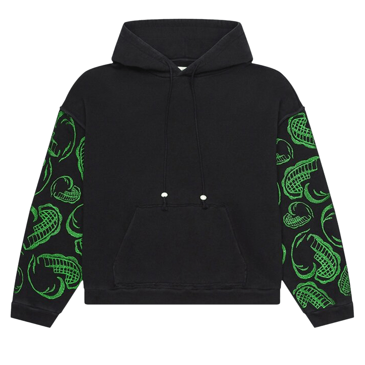 VEERT Heart Embroidered Hoodie With Freshwater Pearls On String "Black"