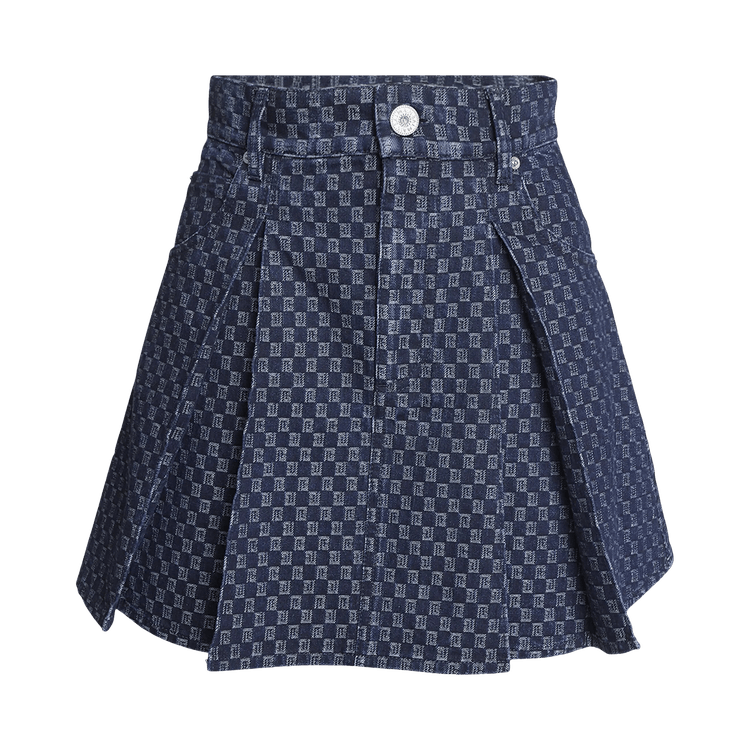 Balmain Mini Monogram Denim Short Flare Skirt "Blue"