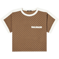 Balmain Mini Monogram Printed Cropped T-Shirt "Marron/Cream"