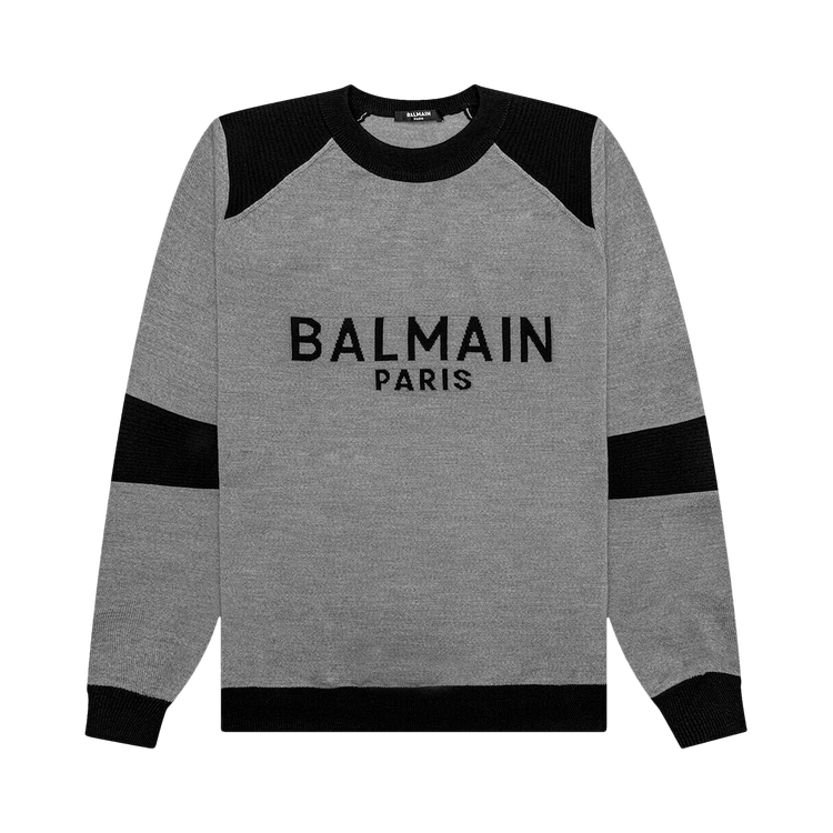 Balmain Shoulder Ribbed Knit Sweater "Gris/Noir"