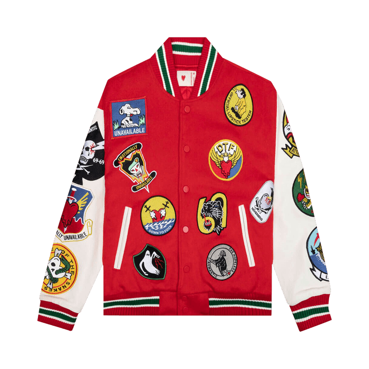 Emotionally Unavailable Patches Varsity Jacket "Red"