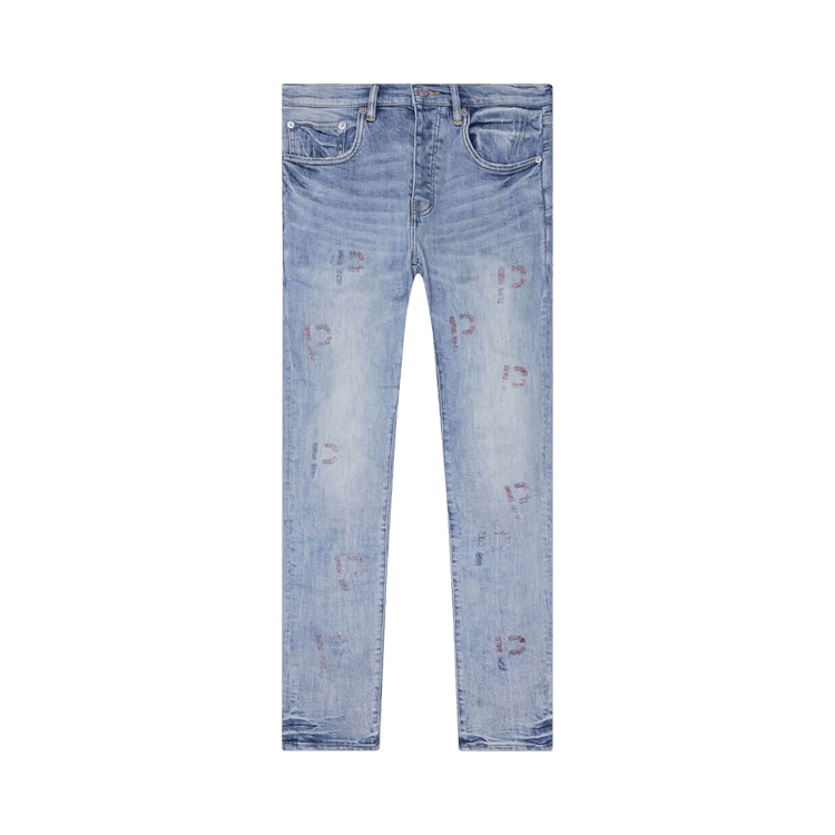 PURPLE BRAND Embroidery Punch P Plaid Jeans "Light Indigo"