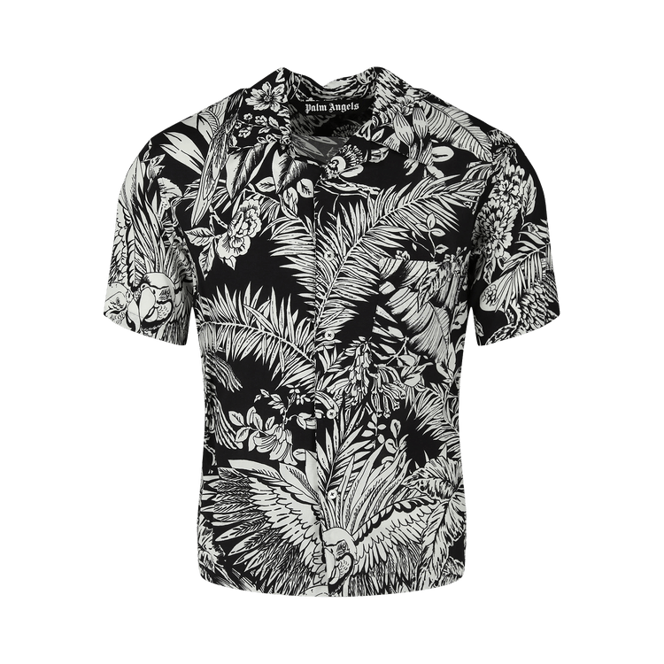 Palm Angels Jungle Parrots Bowling Shirt "Black/White"