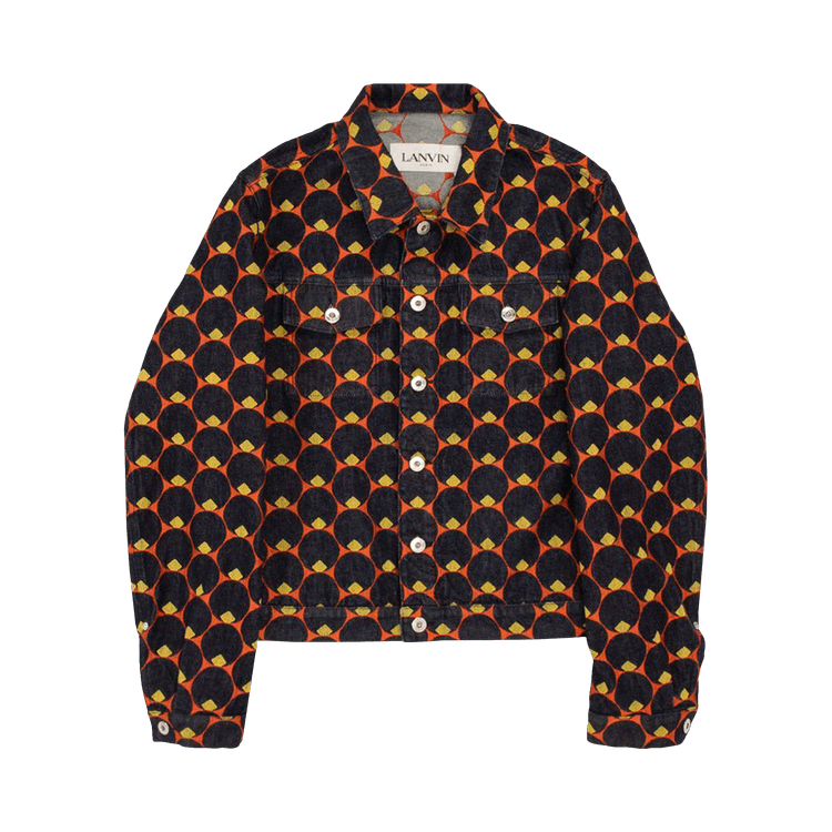Lanvin Art Deco Embroidered Denim Jacket "Navy Blue/Orange"