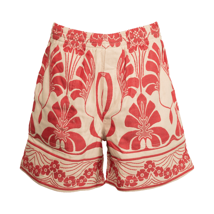 Bode Nouveau Monstera Shorts "Red/Cream"