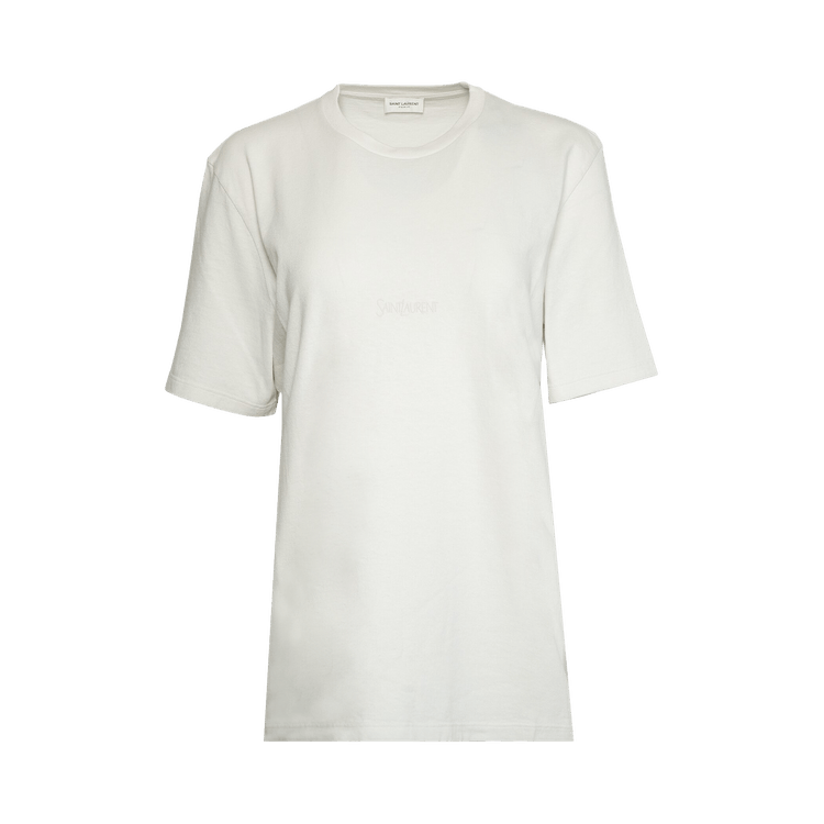 Saint Laurent Logo Embroidered Crewneck T-Shirt "Dirty Ecru"