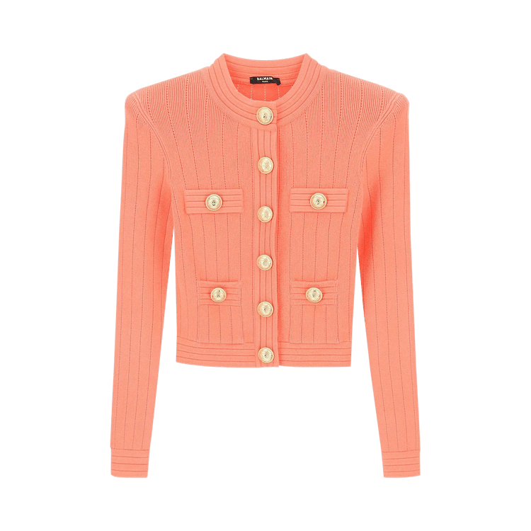 Balmain Buttoned Fine Knit Cardigan "Salmon"