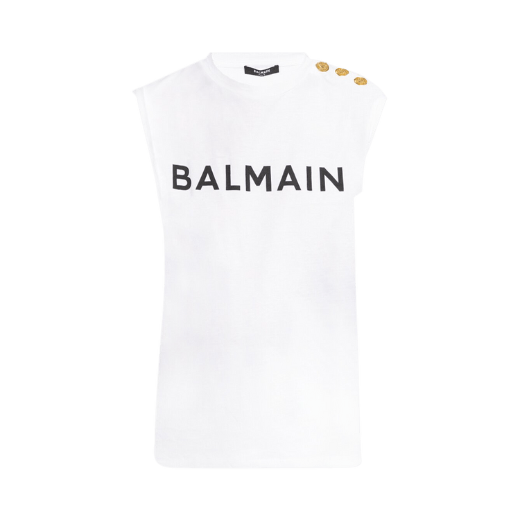 Balmain Logo Printed Sleeveless Tank Top "White/Black"