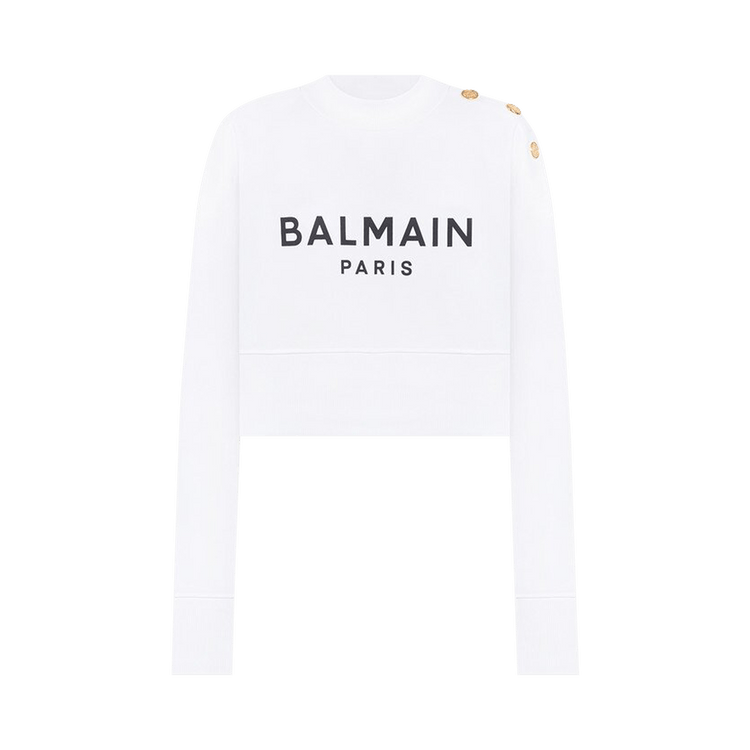 Balmain Cropped Sweatshirt "White/Black"