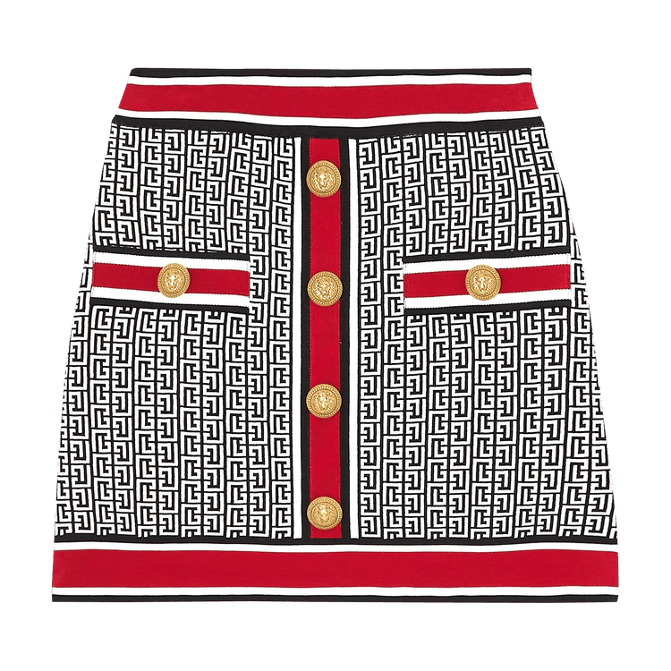 Balmain Knit Skirt "Black/White/Red"