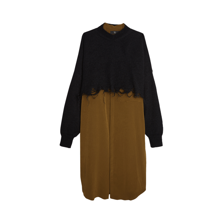 Y's Mohair Blend Long Knitted V Neck Sweater 'Khaki'