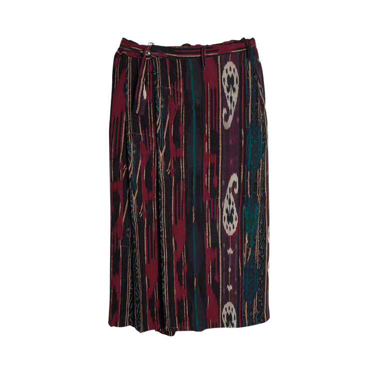 Yohji Yamamoto Pour Homme Abstract Stripes Paisley Print Silk Skirt "Moss Green"