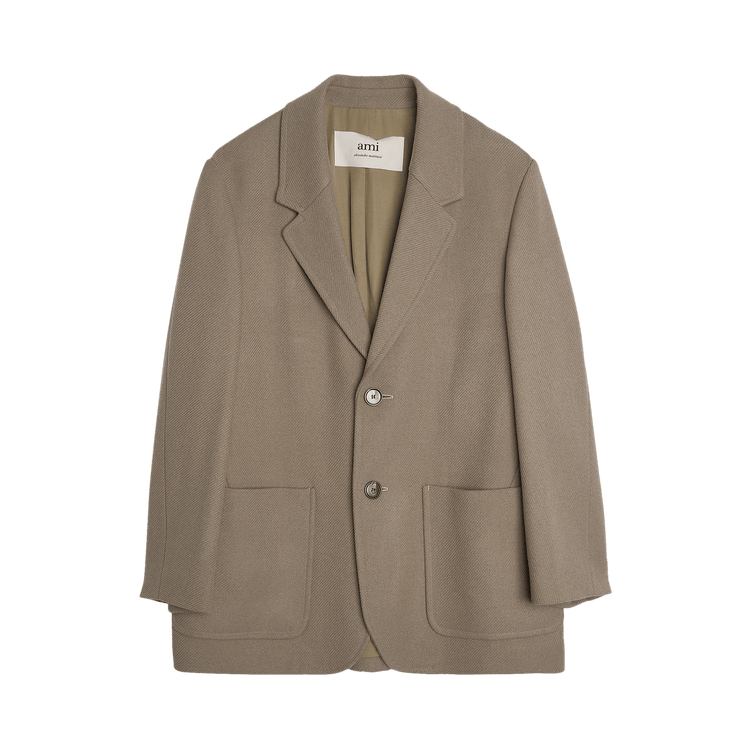 Ami Wool Gabardine Short Coat "Taupe"