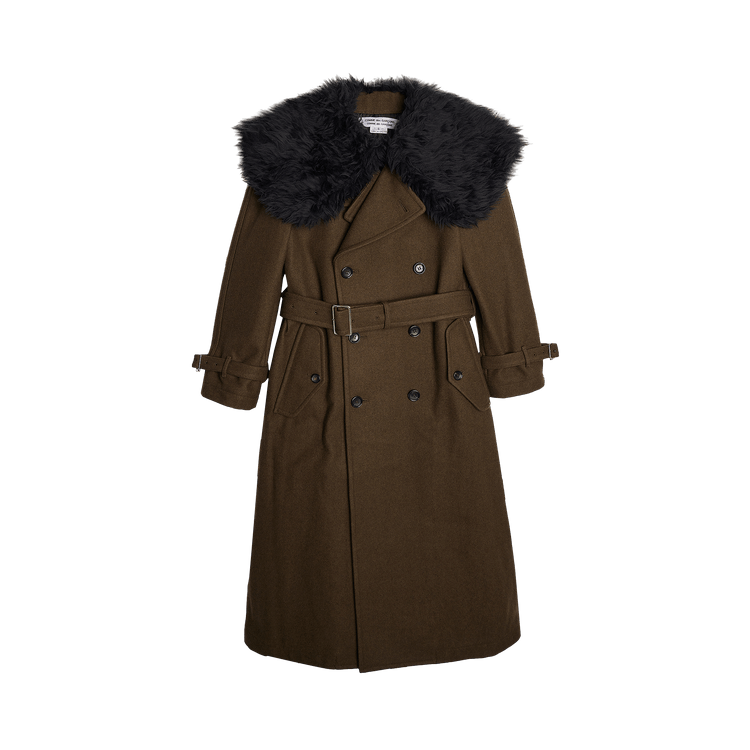 Comme des Garçons Wool Melton Fur Collar Coat "Khaki/Black"