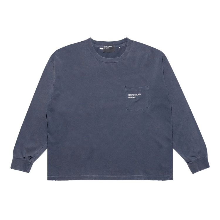 Enfants Riches Déprimés Thrashed Logo Long-Sleeve Pocket T-Shirt "Faded Black/White"