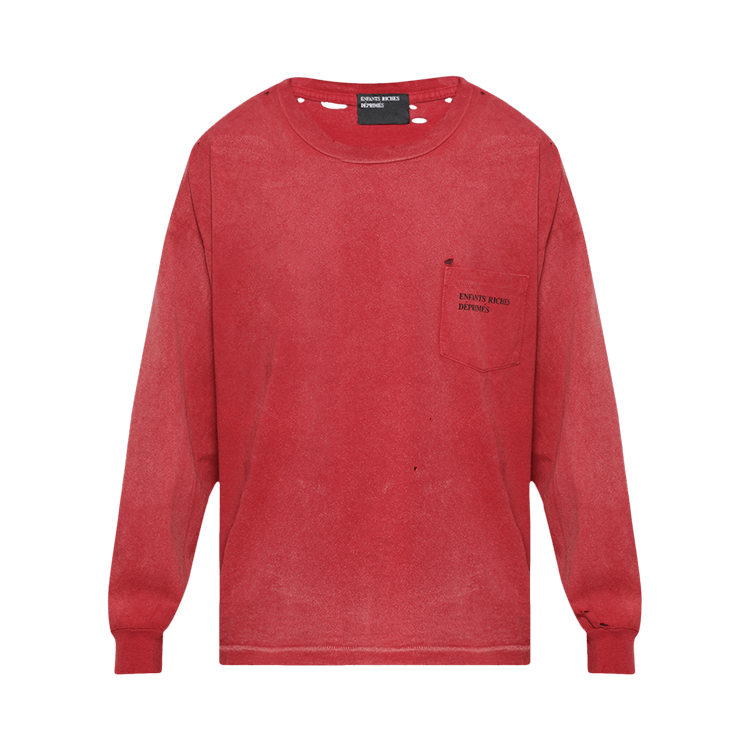 Enfants Riches Déprimés Thrashed Logo Long-Sleeve Pocket T-Shirt "Faded Red/Black"