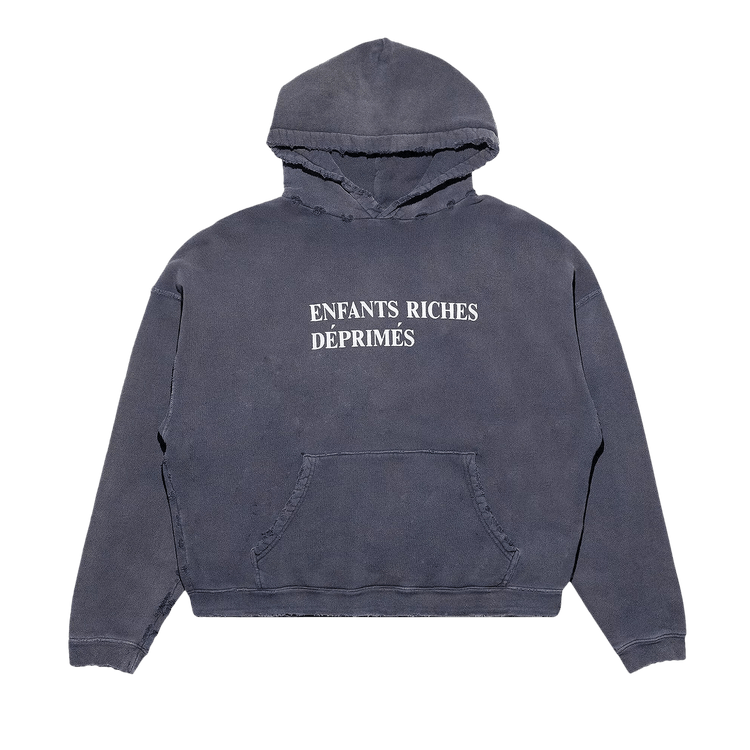 Enfants Riches Déprimés Thrashed Logo Hoodie "Worn Black/White"
