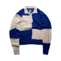Mr. Saturday Loose Knit Long-Sleeve Polo "Blue/Ecru"